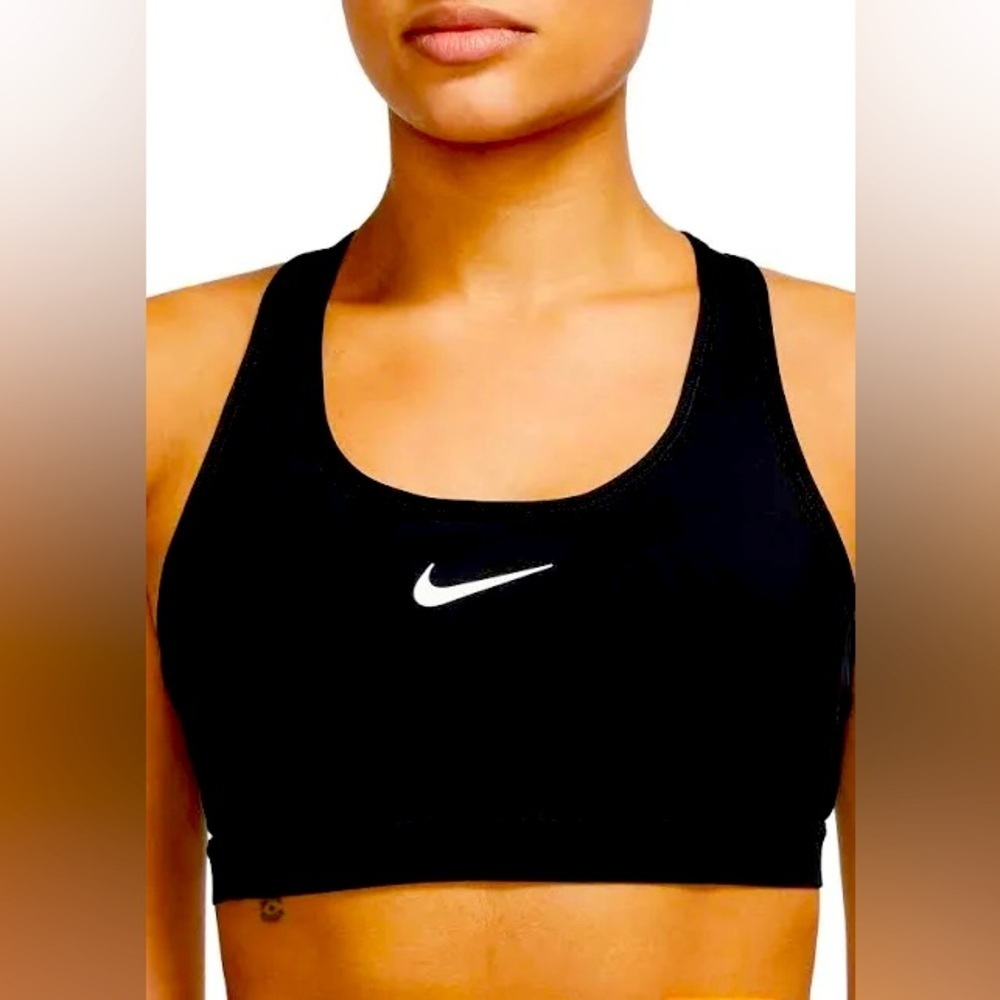Nike Swoosh Bra - medium support Size Large- black with white swoosh